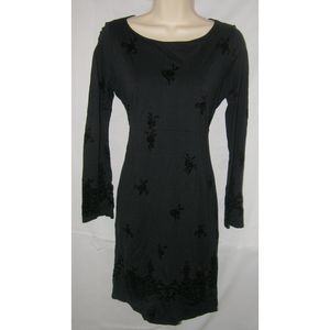 Black Sz Small Church Office Soft Stretchy Long Sleeve Flocked Dress LIQUID